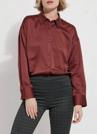 Shop Lyssé Kristin Stitched Satin Shirt In Auburn In Red