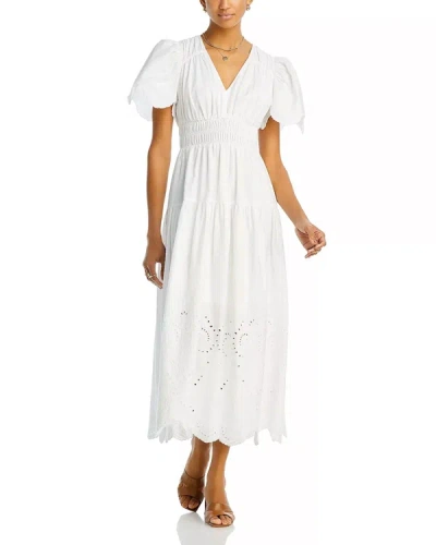 Shop Moon River Pleated Eyelet Midi Dress In White