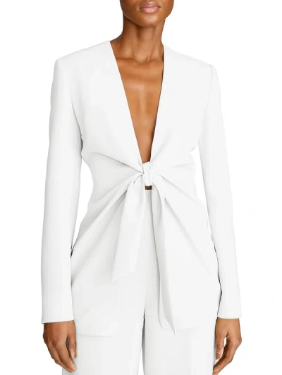 Shop Halston Jemma Womens Woven Zip Back Collarless Blazer In White