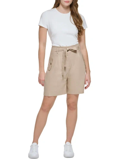Shop Calvin Klein Womens Linen Blend Mini High-waist Shorts In Grey