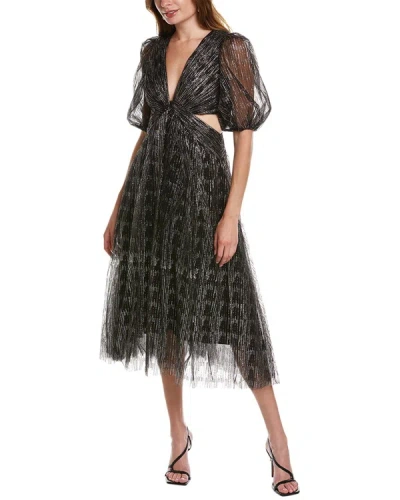 Shop ml Monique Lhuillier 3/4-sleeve Tulle Midi Dress In Black