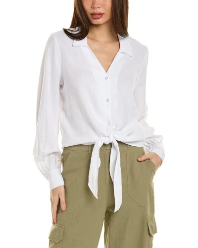 Shop Ellen Tracy Tie Front Linen-blend Shirt In White