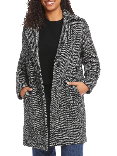 Shop Karen Kane Tailored In Teal Womens Wool Blend Herringbone Long Coat In Grey