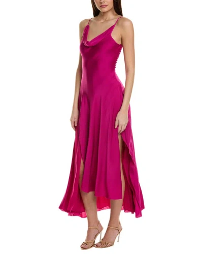 Shop Nicholas Elsie Ruffle Slit Silk-blend Gown In Pink