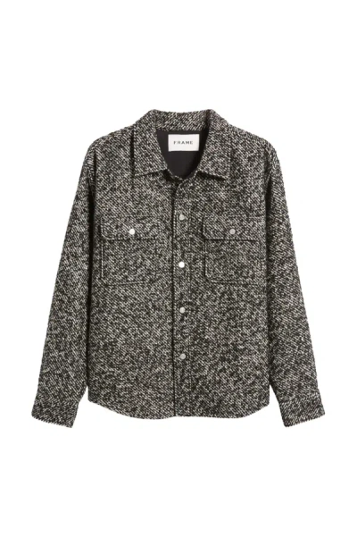 Frame Tweed Textured Regular Fit Overshirt In Grey