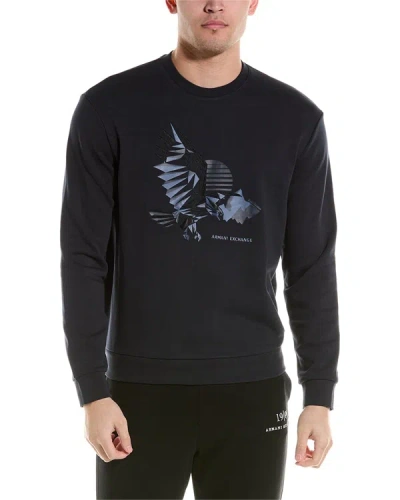 Shop Armani Exchange Embroidered Graphic Crewneck Sweatshirt In Black