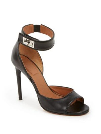 Shop Givenchy Shark Lock Leather Sandals In Black