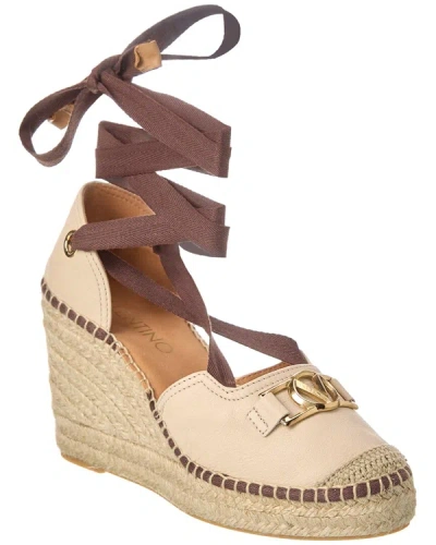 Shop Valentino By Mario Valentino Roxana Leather Wedge Sandal In Beige