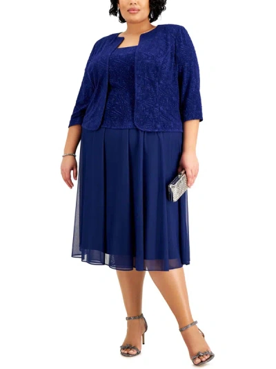 Shop Alex Evenings Plus Womens Knit Glitter Collarless Blazer In Blue