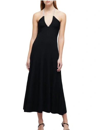 Shop Jonathan Simkhai Sadira Crystal Halter Midi Dress In Black