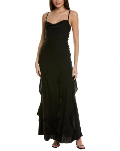 Shop Nicholas Kamila Ruffle Cowl Silk-blend Gown In Black