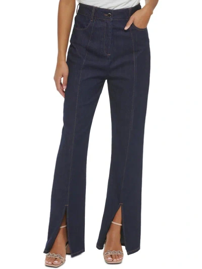 Shop Calvin Klein Womens Split Hem Mid-rise Flare Jeans In Blue
