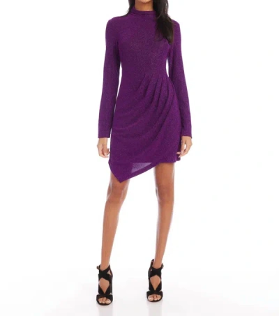 Fifteen Twenty Metallic Pleated Asymmetric Long Sleeve Minidress In Pink