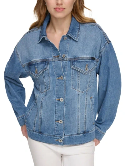 Shop Dkny Womens Trucker Oversized Denim Jacket In Blue