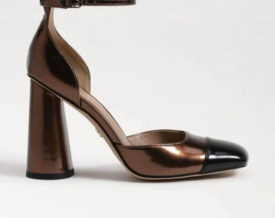 Shop Sam Edelman Cristine Ankle Strap Block Heel In Bronze Metallic In Multi