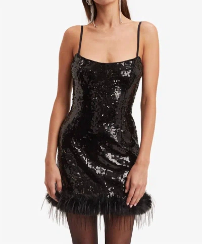 Shop Bardot Laurel Faux Fur Mini Dress In Black Sequin In Multi