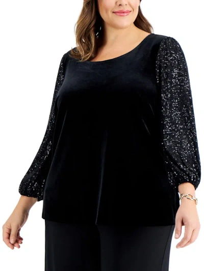 Shop Alex Evenings Plus Womens Velvet Sequined Pullover Top In Black