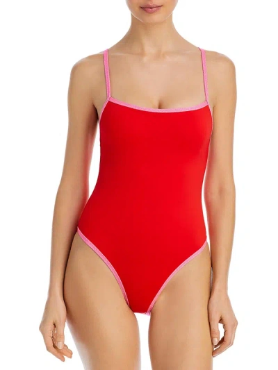 Shop Aqua Swim Womens Metallic Square Neck One-piece Swimsuit In Red