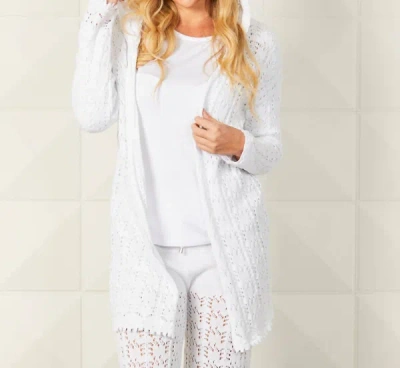 Shop French Kyss Crochet Long Hoodie Cardigan In White