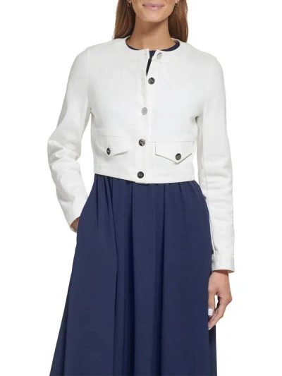 Shop Dkny Womens Banded Collar Cuffs Denim Jacket In White