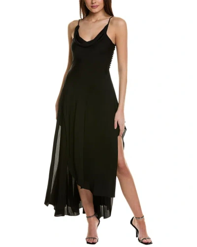 Shop Nicholas Elsie Ruffle Slit Silk-blend Gown In Black
