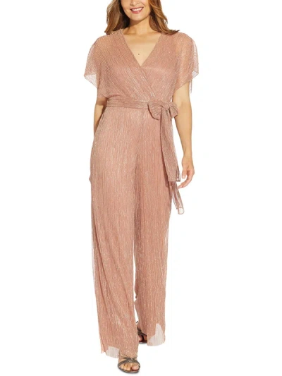 Shop Adrianna Papell Womens Mesh Metallic Jumpsuit In Pink