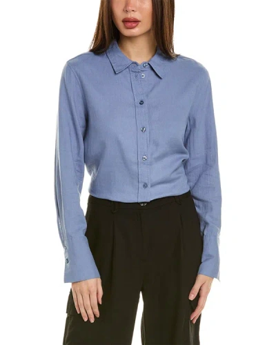 Shop Ellen Tracy Linen-blend Shirt In Blue
