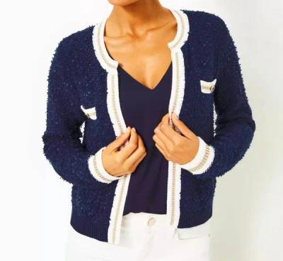 Shop Lilly Pulitzer Nalayna Cardigan In Low Tide Navy In Multi