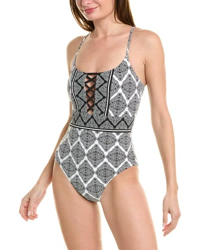 Shop La Blanca Oasis Strappy Off-the-shoulder Swimdress In Grey