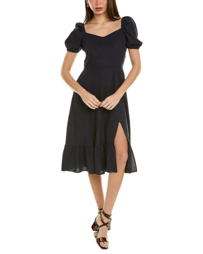 Shop Ellen Tracy Sweetheart Linen-blend Midi Dress In Black