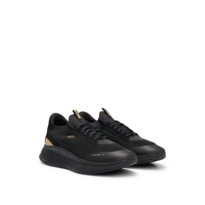 Shop Hugo Boss Sock Trainers With Knitted Upper And Fishbone Sole In Black