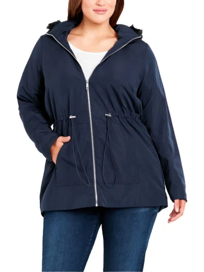 Shop Evans Plus Womens Faux Fur Trim Lightweight Anorak Jacket In Blue