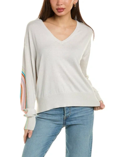 Shop Wispr Wave Stitch Stripe V-neck Silk-blend Sweater In Beige