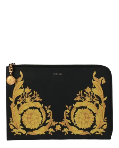 Shop Versace Leather Printed Pouch In Multi