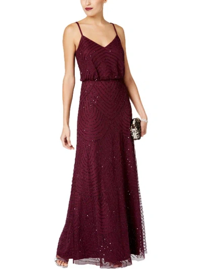 Shop Adrianna Papell Womens Beaded Mesh Cocktail, Evening Dress In Red