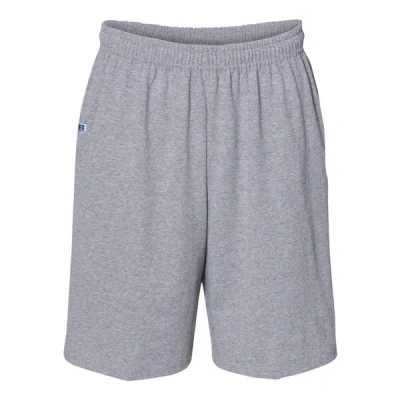 Shop Russell Athletic Essential Jersey Cotton Shorts With Pockets In Grey