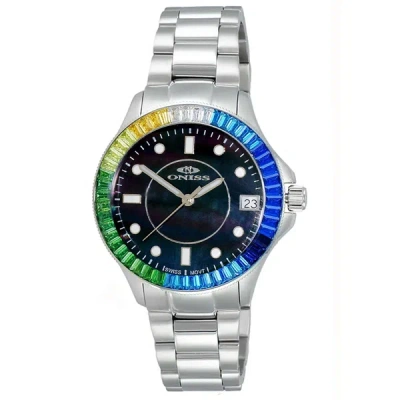Shop Oniss Women's Crown Black Dial Watch In Silver