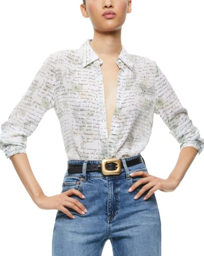 Shop Alice And Olivia Willa Placket Silk Top In White