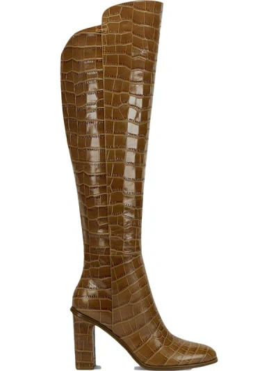 Shop Marc Fisher Ltd Unella Womens Leather Embossed Knee-high Boots In Brown