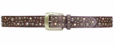 Shop Streets Ahead Brass Studded Leather Belt In Brown
