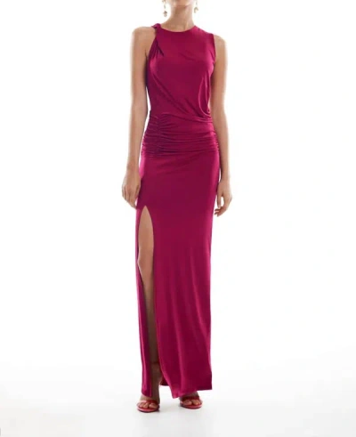 Shop Krisa Twist Shoulder Maxi Dress In Magenta In Pink