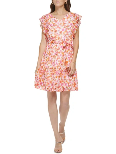 Shop Dkny Womens Floral Print Short Wear To Work Dress In Pink