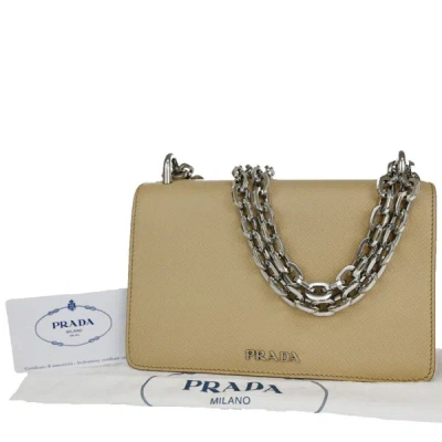Shop Prada Saffiano Leather Shoulder Bag () In Beige