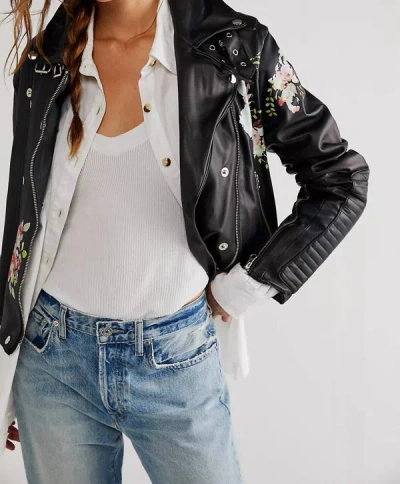 Shop Jakett Harley Floral Leather Jacket In Black