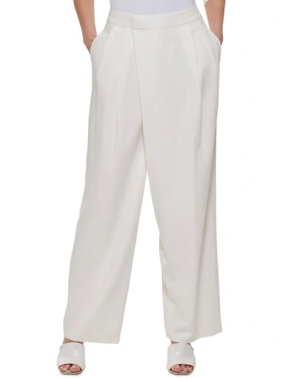 Shop Dkny Womens Pleated High Rise Dress Pants In White
