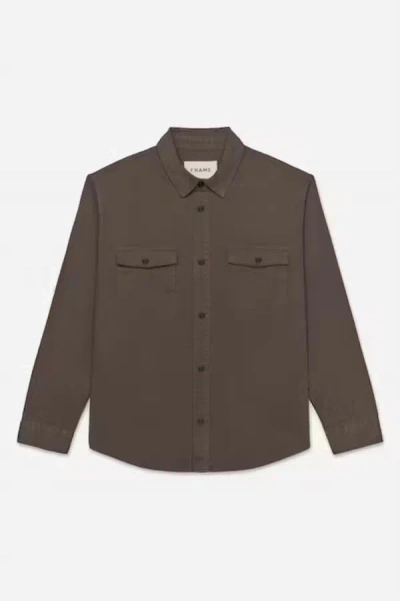 Shop Frame Men's Fashion Denim Shirt In Dark Olive In Green