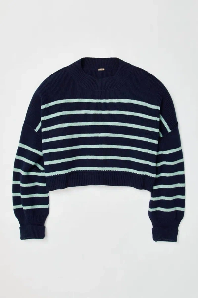 Shop Free People Easy Street Crop Sweater In Navy Combo In Black