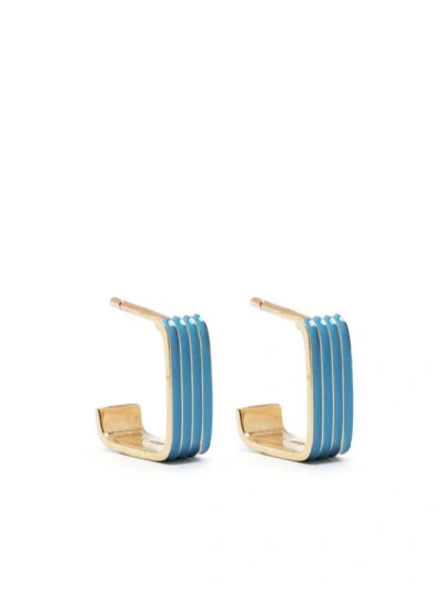 Shop Alíta Alita Earrings Pair Cuadrado Rayado Enamel Accessories In Blue