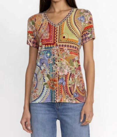 Shop Johnny Was Janie Favorite Short Sleeve V Knit In Mosaic Print In Multi