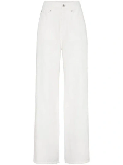 Shop Brunello Cucinelli Wide Leg Denim Jeans In White